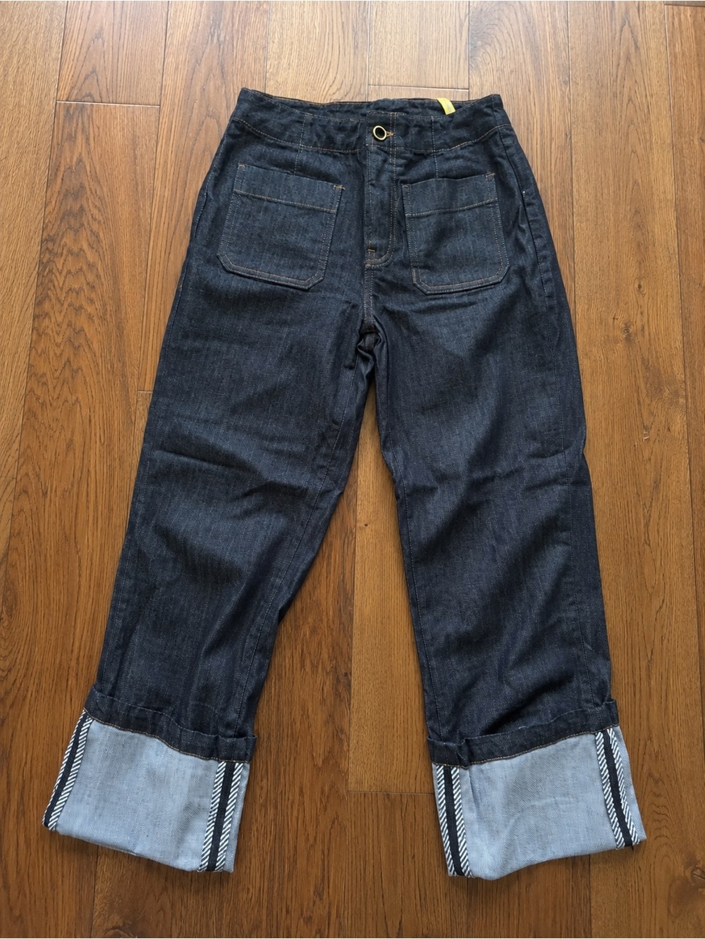 Dark Indigo Boyfriend Jeans with Rolled Cuff Sz 28